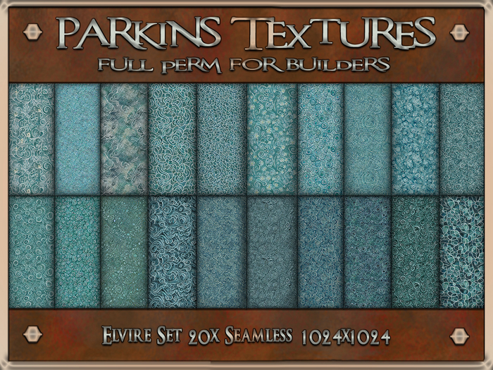 Parkins Textures - Elvire Set - 20x Full Perm Seamless 1024 - Fantasy, Fabric, Clothing, Teal, Swirl, Cotton, Furnishing