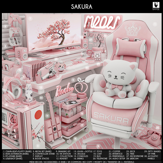 1. BAMSE : Sakura - Chair + Seat + Fluffy RARE