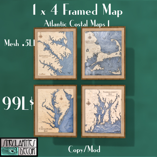 2x2 Framed Atlantic Coastal Maps 1,.5LI