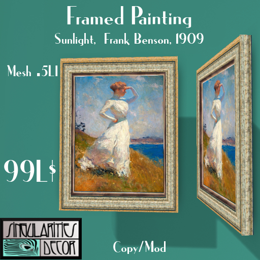 Framed Painting: Sunlight,  Frank Benson, 1909, .5LI 