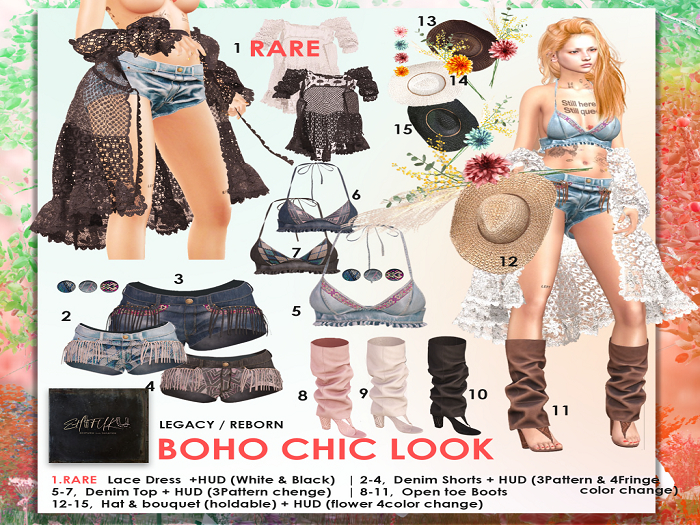 4.[SHIFUKU] Boho chic Denim Shorts / Black / Reborn