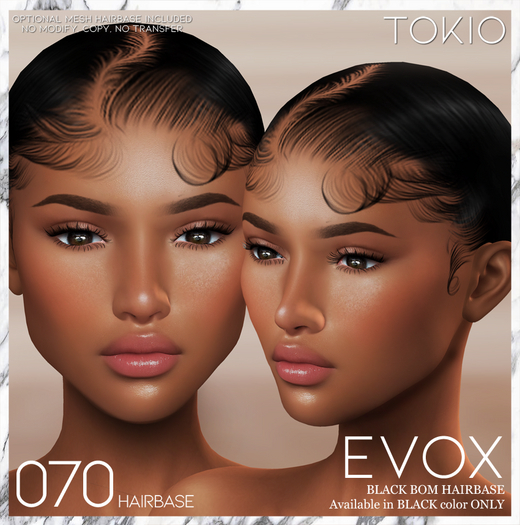 TOKIO Hair -  070 HairBase - Lelutka EVOX BOM - Black