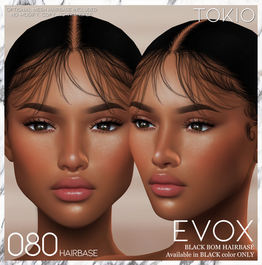 TOKIO Hair -  080 HairBase - Lelutka EVOX BOM - Black
