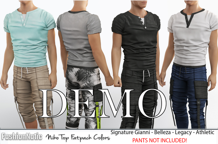 Demo Niko Male Top Fatpack Colors - Signature Gianni, Belleza Jake , Legacy, Athletic - FashionNatic