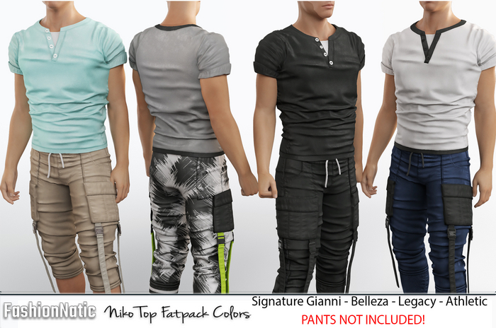 Niko Male Top Fatpack Colors - Signature Gianni, Belleza Jake , Legacy, Athletic - FashionNatic