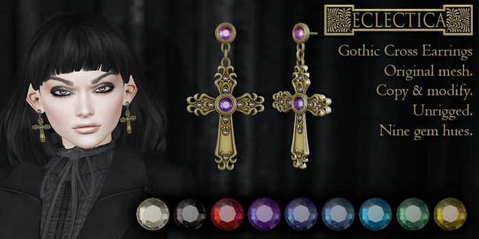 Eclectica- Gothic Cross Earrings-gold