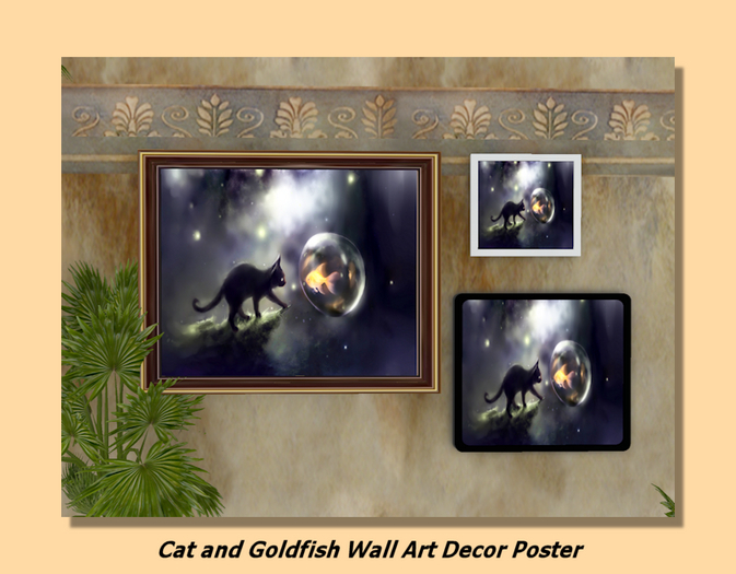 Cat and Goldfish Wall Art Decor -full perm texture