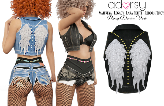 adorsy - Roxy Denim Jacket Dark Black - Maitreya/Legacy-Nerido/Lara Petite/Reborn-Juicy