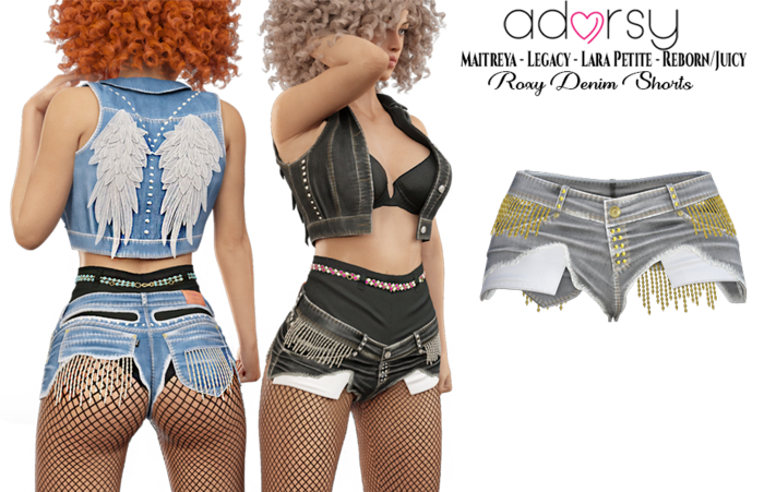 adorsy - Roxy Denim Shorts Grey - Maitreya/Legacy-Nerido/Lara Petite/Reborn-Juicy
