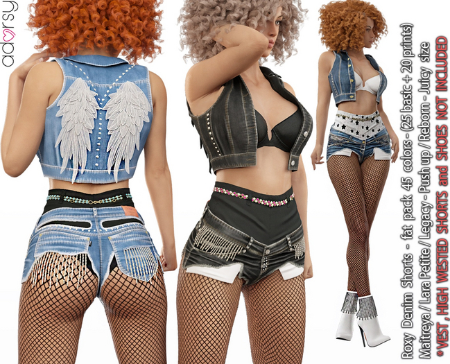 adorsy - Roxy Denim Shorts Fatpack - Maitreya/Legacy-Nerido/Lara Petite/Reborn-Juicy