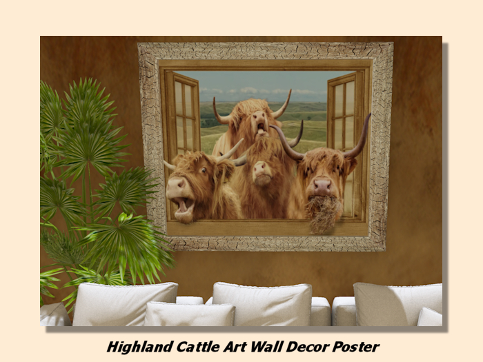 Highland Cattle Wall Art Decor -full perm texture