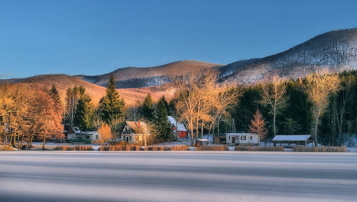 Winter mountains privacy wall