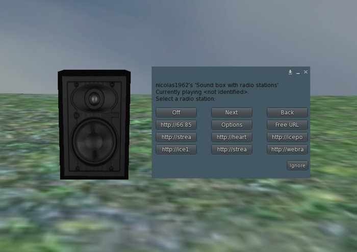 Sound box with radio stations.