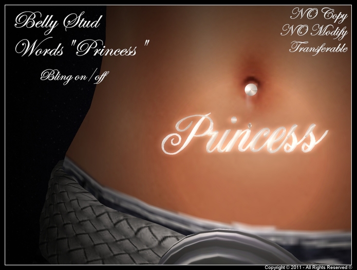 .:: S.J. ::. Belly Piercing Words "Princess" Platinum
