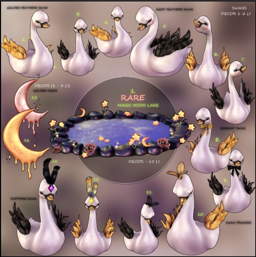 1.YOKAI - lunar Swans - Magic Moon Lake - RARE