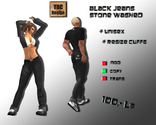 .:TBC Design:. Black Jeans Stone Washed