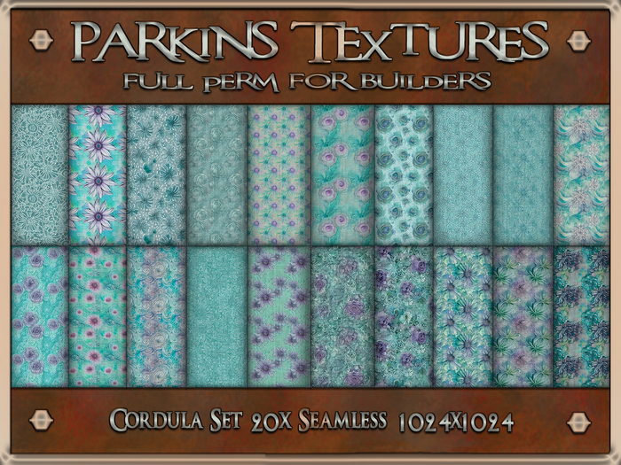 Parkins Textures - Cordula Set - 20x Full Perm Seamless 1024 - Fabric, Clothing, Teal, Pattern, Furnishing, Summer