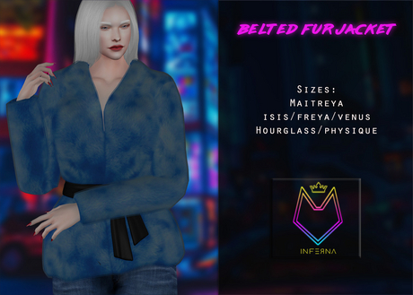 Second Life Marketplace - +INFERNA+ - Belted Fur Jacket - Blue II