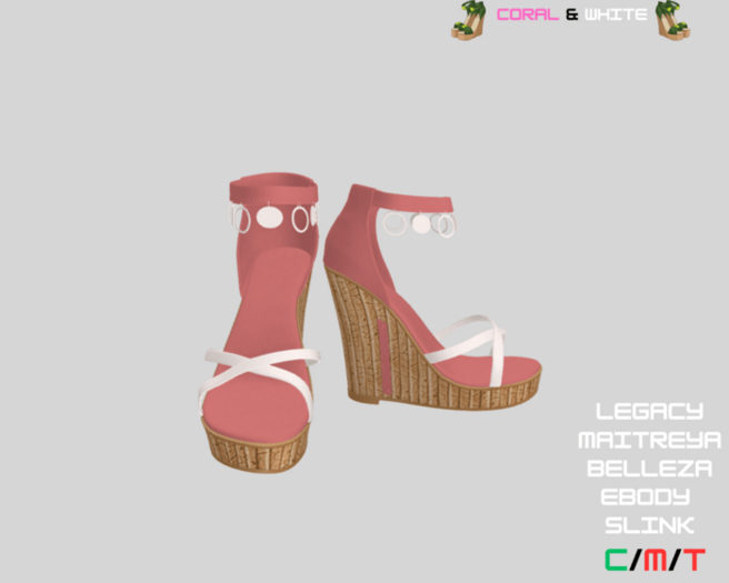 WTFW ~ CORAL AND WHITE WEDGES