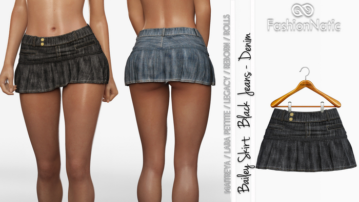 Skirt Bailey Black Denim - Jeans - Maitreya Skirt , Reborn Skirt , Juicy Rolls Skirt , Petite, Legacy - FashionNatic