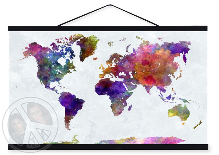 913 - World Map in Watercolors with and without Frame - Home - Land - Wall Decoration