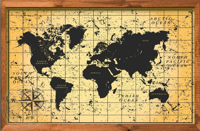 914 - Grunge Looking - World Map with and without Frame - Home - Land - Wall Decoration