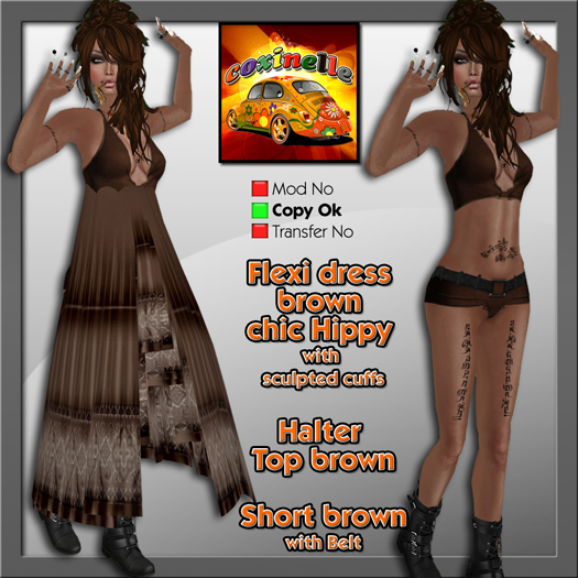 Coxi -  Hippy chic flexi dress brown with short brown