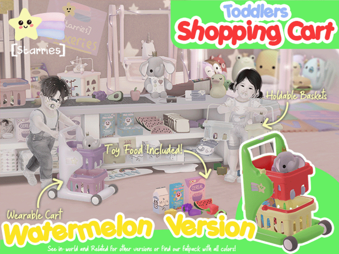 [Starries] Wearable Toddler Shopping Cart & Baskets With Toy Groceries - Watermelon Version