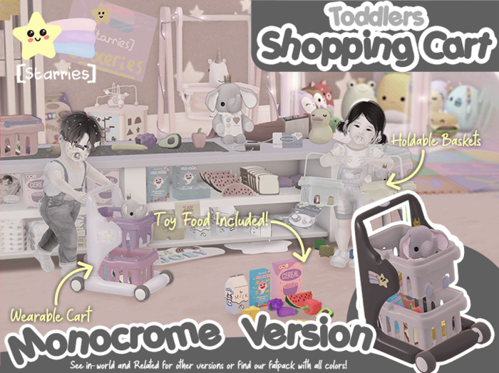 [Starries] Wearable Toddler Shopping Cart & Baskets With Toy Groceries - Monochrome Version