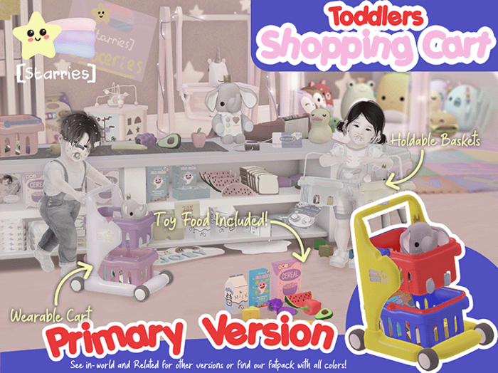 [Starries] Wearable Toddler Shopping Cart & Baskets With Toy Groceries - Primary Version