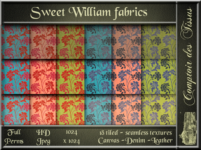 Sweet William fabrics - 18 FULL PERM Textures