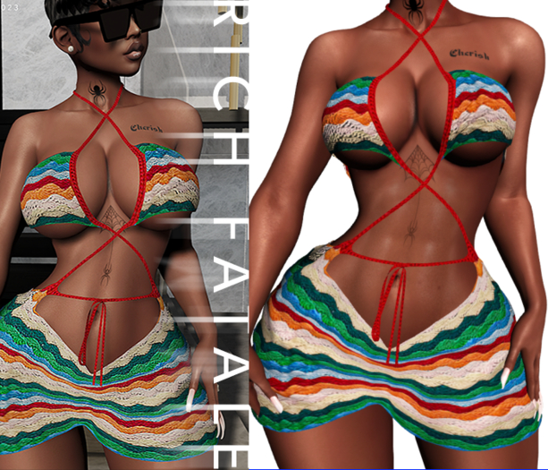 $RICH FATALE - CASA CROCHET DRESS - RAINBOW SHELLS