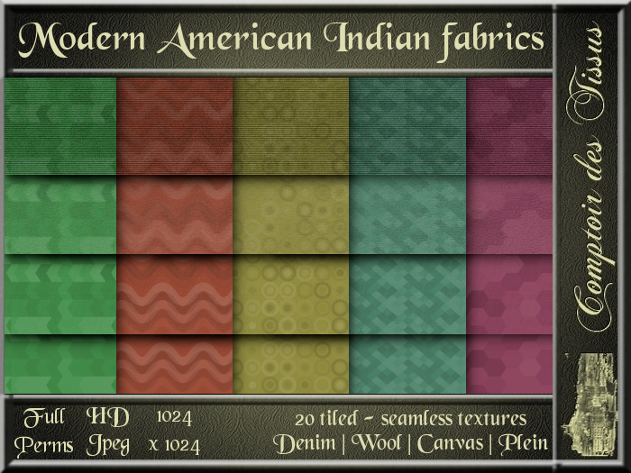 Modern American Indians fabrics - 20 FULL PERMS Textures