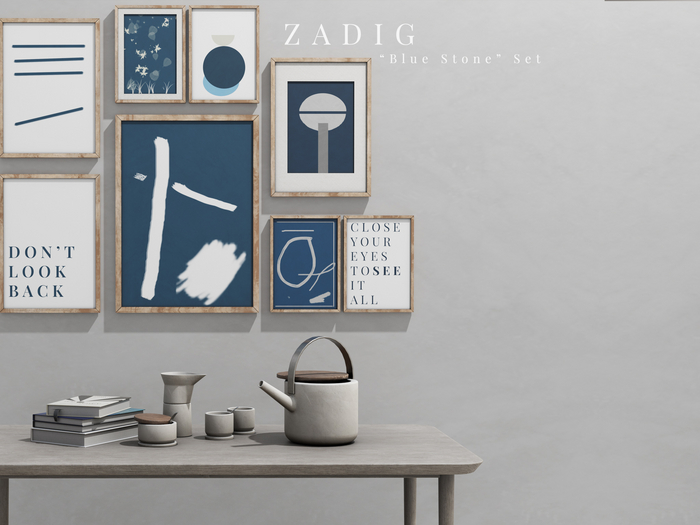 ZADIG. "Blue Stone" Table & Picture Frames