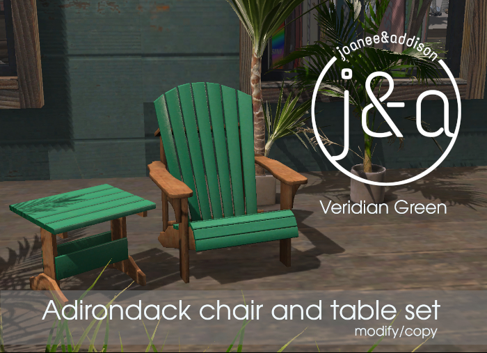 j&a - Adirondack Chair & Table Set - Viridian Green  (boxed)