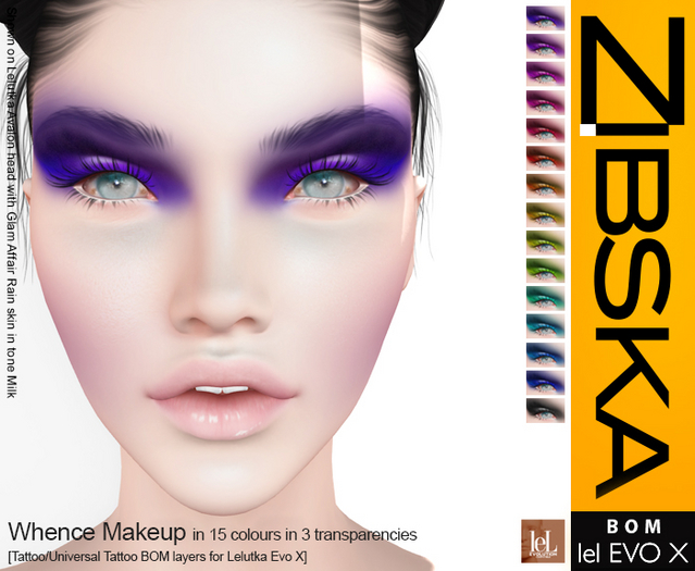 Zibska Evo X ~ Whence Makeup 15 colors in 3 transparencies with tattoo and universal tattoo BOM layers