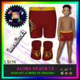 *LVD* Aloha Beaches Red Swim Trunks - Tweeneedoo