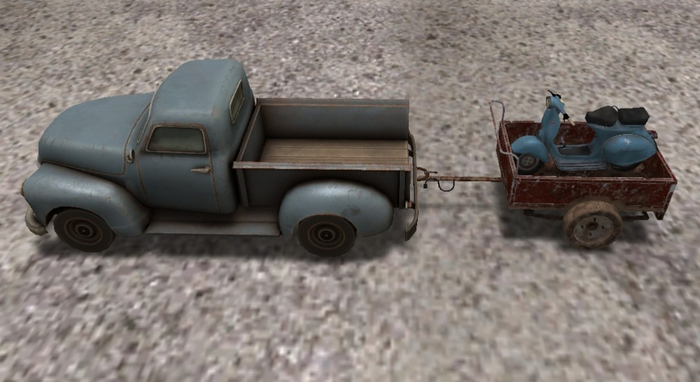 OLD PICK UP CARRING A SCOOTER