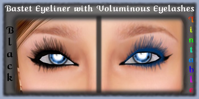 BASTET Eyeliner with Black & Tintable VOLUMINOUS Eyelashes (Thin & Thick Eyeliner) - Tattoo Eye Makeup