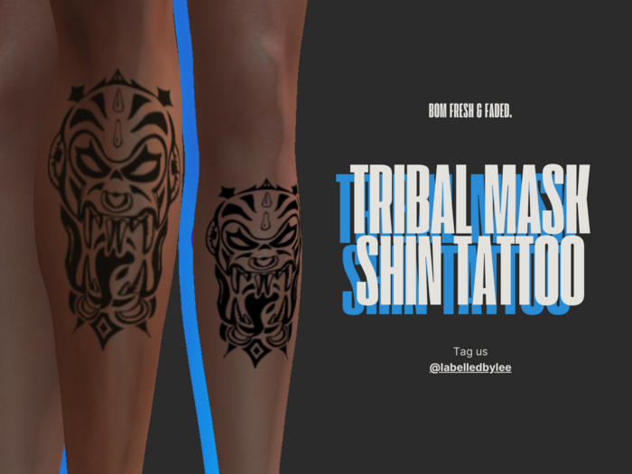 Labelled | Tribal Mask Shin Tattoo