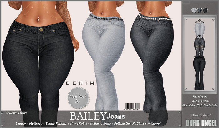 Dark Angel : Bailey Jeans - Mini Pack [1] Legacy - Maitreya - Reborn + [Juicy Rolls] - Belleza Gen.X - Erika