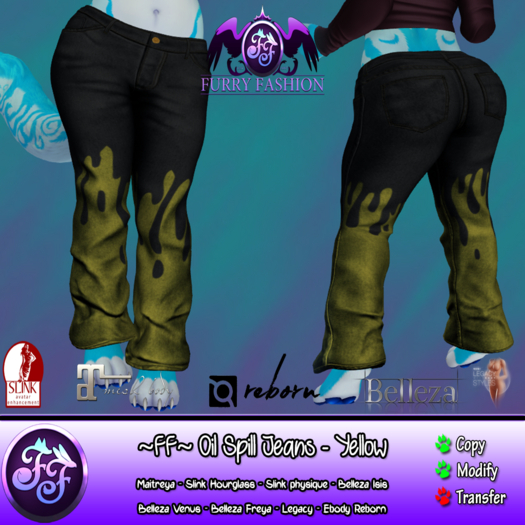~FF~ Oil spill Jeans - Yellow (Wear to unpack!)
