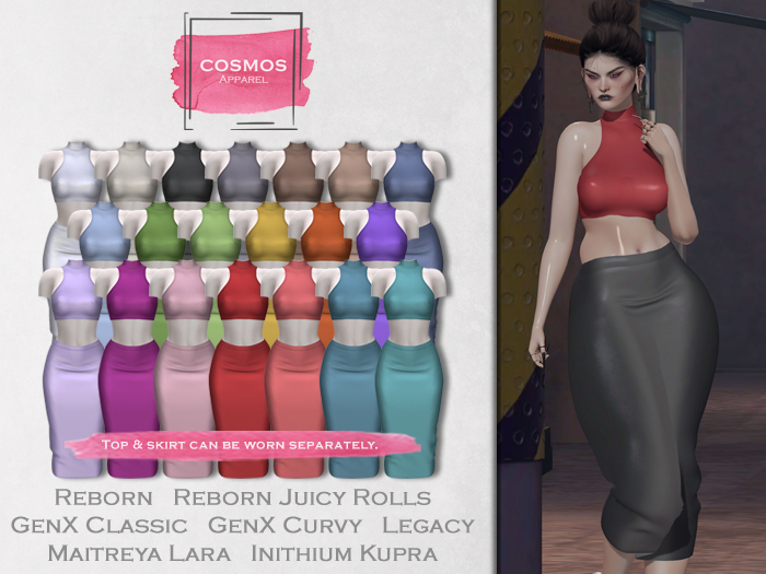 [COSMOS] Xania Top & Skirt Set Satin / 20 Colors Fatpack