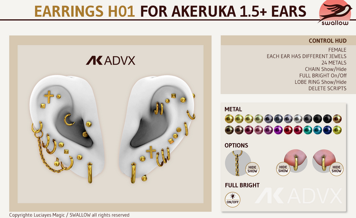 ^^Swallow^^ Earrings H01 for ADVX Heads 1.5+ Human Ears (f)