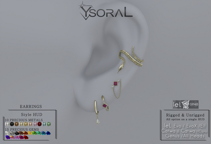 ~~ Ysoral ~~.:Earrings Lilia :.(leL Evo / Evo X - Catwa & HDpro- Genus - Unrigged) 