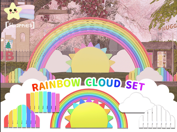 [Starries] Rainbow Cloud Set with Fence and Outdoor Decorations