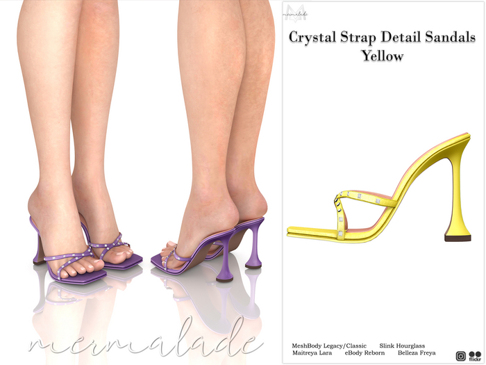 MERMALADE Crystal Strap Detail Sandals Yellow