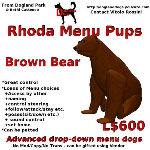 Brown Bear - Rhoda Menu Pup (Boxed),1.00