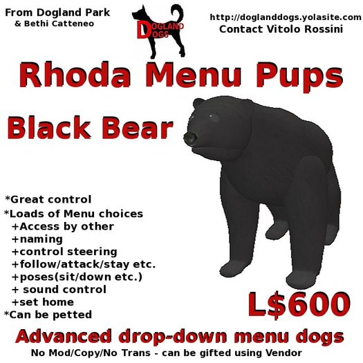 Black Bear - Rhoda Menu Pup (Boxed),1.00