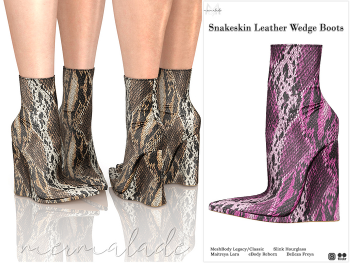 MERMALADE  Snakeskin Leather Wedge Boots Pink